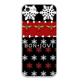 Чехол для iPhone 5/5S матовый с принтом Праздничный Bon Jovi в городе Новоалтайск, Силикон | Область печати: задняя сторона чехла, без боковых панелей | Тематика изображения на принте: bon | jovi | бон | группа | джови | новогодний | новый год | праздник | рождество | рок | снежинки
