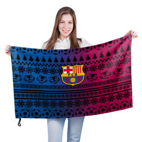 Флаг 3D с принтом FC Barca Новогодний в городе Новоалтайск, 100% полиэстер | плотность ткани — 95 г/м2, размер — 67 х 109 см. Принт наносится с одной стороны | fc | fc barcelona | fcb | барселона | спорт | спортивные | фк | футбол | футбольный клуб