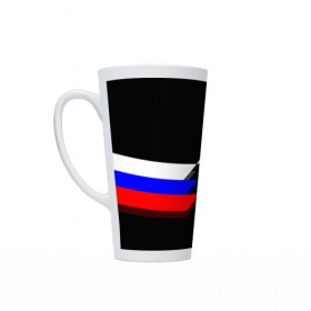 Кружка Латте с принтом RUSSIA - Black Collection в городе Новоалтайск, Белая керамика | Объем 480 мл; Высота 150 мм; Диаметр 90 мм | russia | герб | россия | триколор | флаг