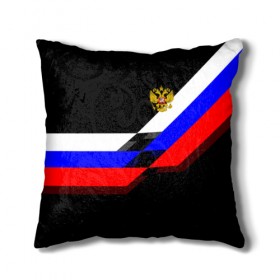 Подушка 3D с принтом RUSSIA - Black Collection в городе Новоалтайск, наволочка – 100% полиэстер, наполнитель – холлофайбер (легкий наполнитель, не вызывает аллергию). | состоит из подушки и наволочки. Наволочка на молнии, легко снимается для стирки | russia | герб | россия | триколор | флаг