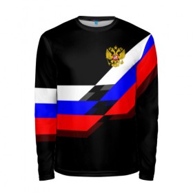 Мужской лонгслив 3D с принтом RUSSIA - Black Collection в городе Новоалтайск, 100% полиэстер | длинные рукава, круглый вырез горловины, полуприлегающий силуэт | russia | герб | россия | триколор | флаг