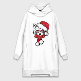 Платье-худи хлопок с принтом Енот Санта в городе Новоалтайск,  |  | christmas | father christmas | hat | holiday | new year | raccoon | santa claus | scarf | snow | snowflakes | winter | дед мороз | енот | зима | новый год | очки | праздник | рождество | санта клаус | снег | снежинки | шапка | шарф