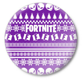 Значок с принтом Свитер Fortnite в городе Новоалтайск,  металл | круглая форма, металлическая застежка в виде булавки | Тематика изображения на принте: 2020 | christmas | fortnite | happy new year | llama | marry christmas | new year | snow | winter | новогодний | новый год | снег | фортнайт