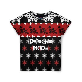 Детская футболка 3D с принтом Праздничный Depeche Mode в городе Новоалтайск, 100% гипоаллергенный полиэфир | прямой крой, круглый вырез горловины, длина до линии бедер, чуть спущенное плечо, ткань немного тянется | depeche mode | вестник моды | депеш мод | дэйв гаан | мартин гор | новогодний | новый год | рождество | роза | снежинки | энди флетчер