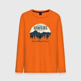 Мужской лонгслив хлопок с принтом Hawkins в городе Новоалтайск, 100% хлопок |  | eggo | indiana | добро пожаловать | индиана | лучшие вафли в городе | хокинз | хокинс