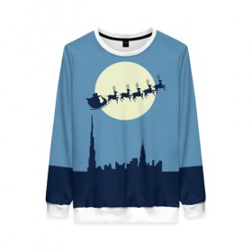 Женский свитшот 3D с принтом Christmas moon в городе Новоалтайск, 100% полиэстер с мягким внутренним слоем | круглый вырез горловины, мягкая резинка на манжетах и поясе, свободная посадка по фигуре | christmas | happy new year | holiday | moon | new year | santa claus | дед мороз | луна | олени | праздник | рождество | с новым годом | санта клаус | упряжка