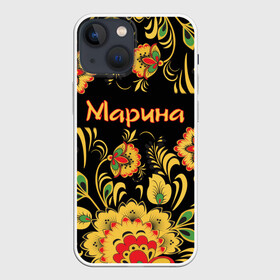 Чехол для iPhone 13 mini с принтом Марина, роспись под хохлому в городе Новоалтайск,  |  | древнерусские | марина | маринка | орнамент | славянский | узор | хохлома | цветочки | цветы