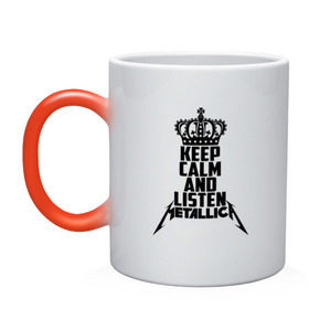 Кружка хамелеон с принтом Keep calm and listen Metallica в городе Новоалтайск, керамика | меняет цвет при нагревании, емкость 330 мл | metallica | джеймс хэтфилд | кирк хэмметт | ларс ульрих | металика | металлика | миталика | роберт трухильо