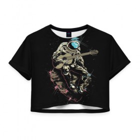 Женская футболка 3D укороченная с принтом Rock косманафт в городе Новоалтайск, 100% полиэстер | круглая горловина, длина футболки до линии талии, рукава с отворотами | гитара | гитарист | музыка | музыкант