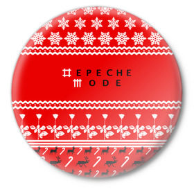 Значок с принтом Праздничный Depeche Mode в городе Новоалтайск,  металл | круглая форма, металлическая застежка в виде булавки | depeche mode | вестник моды | депеш мод | дэйв гаан | мартин гор | новогодний | новый год | праздник | рождество | роза | снежинки | энди флетчер