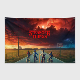 Флаг-баннер с принтом STRANGER THINGS | ОЧЕНЬ СТРАННЫЕ ДЕЛА в городе Новоалтайск, 100% полиэстер | размер 67 х 109 см, плотность ткани — 95 г/м2; по краям флага есть четыре люверса для крепления | stranger things | очень странные дела