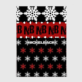 Постер с принтом Праздничный Nickelback в городе Новоалтайск, 100% бумага
 | бумага, плотность 150 мг. Матовая, но за счет высокого коэффициента гладкости имеет небольшой блеск и дает на свету блики, но в отличии от глянцевой бумаги не покрыта лаком | nickelback | дэниел адэр | майк крюгер | никелбек | никл бек | новогодний | новый год | райан пик | рождество | чед крюгер