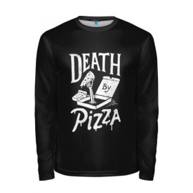 Мужской лонгслив 3D с принтом Death By Pizza в городе Новоалтайск, 100% полиэстер | длинные рукава, круглый вырез горловины, полуприлегающий силуэт | рука | скелет | умереть от пицы