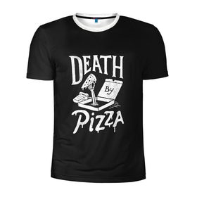 Мужская футболка 3D спортивная с принтом Death By Pizza в городе Новоалтайск, 100% полиэстер с улучшенными характеристиками | приталенный силуэт, круглая горловина, широкие плечи, сужается к линии бедра | рука | скелет | умереть от пицы