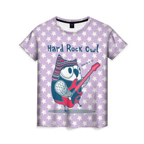 Женская футболка 3D с принтом Hard rock owl в городе Новоалтайск, 100% полиэфир ( синтетическое хлопкоподобное полотно) | прямой крой, круглый вырез горловины, длина до линии бедер | гитара | гитарист | музыка | музыкант