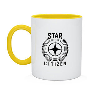 Кружка двухцветная с принтом Star Citizen в городе Новоалтайск, керамика | объем — 330 мл, диаметр — 80 мм. Цветная ручка и кайма сверху, в некоторых цветах — вся внутренняя часть | игра | космический | космос | симулятор