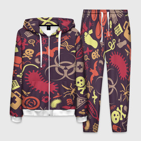 Мужской костюм 3D с принтом Био pattern в городе Новоалтайск, 100% полиэстер | Манжеты и пояс оформлены тканевой резинкой, двухслойный капюшон со шнурком для регулировки, карманы спереди | Тематика изображения на принте: biohazard | bombing | pattern | биоматериал | бомбинг | молекулы | радиация | текстуры | узор