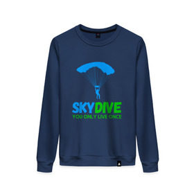 Женский свитшот хлопок с принтом skydive в городе Новоалтайск, 100% хлопок | прямой крой, круглый вырез, на манжетах и по низу широкая трикотажная резинка  | adrenaline | base jumping | extreme | jump | parachute | sky | skydive | адреналин | бейс | бейсджампинг | высота | небо | облака | парашют | полет | прыжок | риск | самолет | свобода | экстрим