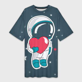 Платье-футболка 3D с принтом Космонавт в городе Новоалтайск,  |  | cosmonaut | cosmos | cute | heart | love | космонавт | космос | любовь | мило | сердце