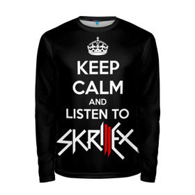 Мужской лонгслив 3D с принтом Skrillex keep calm в городе Новоалтайск, 100% полиэстер | длинные рукава, круглый вырез горловины, полуприлегающий силуэт | dub step | dubstep | keep calm | skrillex | даб степ | дабстеп | диджей | драм энд басс | скрилекс