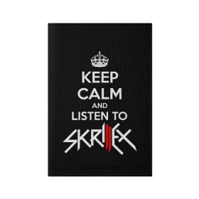 Обложка для паспорта матовая кожа с принтом Skrillex keep calm в городе Новоалтайск, натуральная матовая кожа | размер 19,3 х 13,7 см; прозрачные пластиковые крепления | dub step | dubstep | keep calm | skrillex | даб степ | дабстеп | диджей | драм энд басс | скрилекс