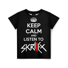 Детская футболка 3D с принтом Skrillex keep calm в городе Новоалтайск, 100% гипоаллергенный полиэфир | прямой крой, круглый вырез горловины, длина до линии бедер, чуть спущенное плечо, ткань немного тянется | dub step | dubstep | keep calm | skrillex | даб степ | дабстеп | диджей | драм энд басс | скрилекс