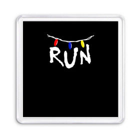 Магнит 55*55 с принтом Stranger Things RUN в городе Новоалтайск, Пластик | Размер: 65*65 мм; Размер печати: 55*55 мм | stranger things | гирлянда | очень странные дела