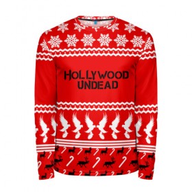 Мужской лонгслив 3D с принтом Hollywood Undead в городе Новоалтайск, 100% полиэстер | длинные рукава, круглый вырез горловины, полуприлегающий силуэт | charlie scene | danny | funny man | hollywood | j dog | johnny 3 tears | undead | андед | голивуд | голливудская | группа | знак | кранккор | красный | метал | надпись | нежить | новогодний | новый год | ню | праздник | реп | рождество