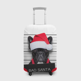 Чехол для чемодана 3D с принтом Прикольный Санта в городе Новоалтайск, 86% полиэфир, 14% спандекс | двустороннее нанесение принта, прорези для ручек и колес | елка | зима | мороз | новый год | снег | снежинки | собака
