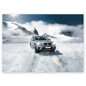 Поздравительная открытка с принтом BMW X5 в городе Новоалтайск, 100% бумага | плотность бумаги 280 г/м2, матовая, на обратной стороне линовка и место для марки
 | Тематика изображения на принте: auto | race | авто | автомобиль | бмв | бумер | бэха | гонки | марка | машина