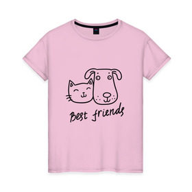 Женская футболка хлопок с принтом Best friends в городе Новоалтайск, 100% хлопок | прямой крой, круглый вырез горловины, длина до линии бедер, слегка спущенное плечо | киса домашние животные | кот | котик | коты | кошка | кошки