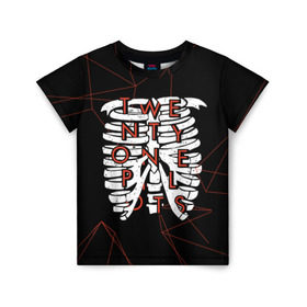 Детская футболка 3D с принтом Twenty One Pilots Bones в городе Новоалтайск, 100% гипоаллергенный полиэфир | прямой крой, круглый вырез горловины, длина до линии бедер, чуть спущенное плечо, ткань немного тянется | rock | t.o.p. | top | twenty one pilots | рок
