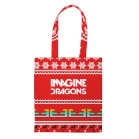 Сумка 3D повседневная с принтом Праздничный Imagine Dragons в городе Новоалтайск, 100% полиэстер | Плотность: 200 г/м2; Размер: 34×35 см; Высота лямок: 30 см | dragons | imagine | альтернативный | американская | арена | бэн макки | группа | драгонс | дэн | дэн рейнольдс | знак | имеджин | инди | индирок | красный | надпись | новогодний | новый год | поп | праздник