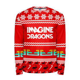 Мужской лонгслив 3D с принтом Праздничный Imagine Dragons в городе Новоалтайск, 100% полиэстер | длинные рукава, круглый вырез горловины, полуприлегающий силуэт | dragons | imagine | альтернативный | американская | арена | бэн макки | группа | драгонс | дэн | дэн рейнольдс | знак | имеджин | инди | индирок | красный | надпись | новогодний | новый год | поп | праздник