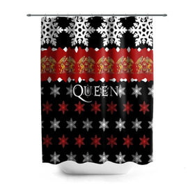 Штора 3D для ванной с принтом Праздничный Queen в городе Новоалтайск, 100% полиэстер | плотность материала — 100 г/м2. Стандартный размер — 146 см х 180 см. По верхнему краю — пластиковые люверсы для креплений. В комплекте 10 пластиковых колец | paul rodg | queen | quen | брайан мэй | глэм | группа | джон дикон | знак | квин | королева | красный | куин | меркури | меркьюри | мэркури | надпись | новогодний | новый год | поп | праздник | роджер тейлор