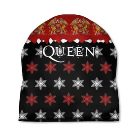 Шапка 3D с принтом Праздничный Queen в городе Новоалтайск, 100% полиэстер | универсальный размер, печать по всей поверхности изделия | paul rodg | queen | quen | брайан мэй | глэм | группа | джон дикон | знак | квин | королева | красный | куин | меркури | меркьюри | мэркури | надпись | новогодний | новый год | поп | праздник | роджер тейлор