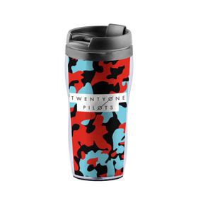 Термокружка-непроливайка с принтом TOP Military Brand Clorors в городе Новоалтайск, внутренняя часть — пищевой пластик, наружная часть — прозрачный пластик, между ними — полиграфическая вставка с рисунком | объем — 350 мл, герметичная крышка | Тематика изображения на принте: rock | t.o.p. | top | twenty one pilots | рок