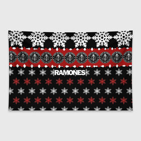 Флаг-баннер с принтом Праздничный Ramones в городе Новоалтайск, 100% полиэстер | размер 67 х 109 см, плотность ткани — 95 г/м2; по краям флага есть четыре люверса для крепления | ramones | группа | джонни | джоуи | ди ди томми | знак | красный | марк | надпись | новогодний | новый год | панк | поп | праздник | раманес | раманэс | рамон | рамонес | рамонэс | рамоун | рамоунз | рамоунс