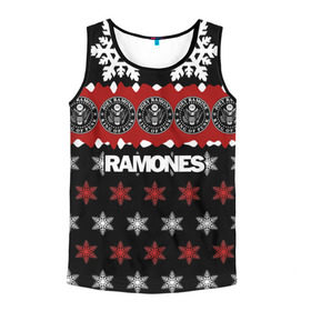 Мужская майка 3D с принтом Праздничный Ramones в городе Новоалтайск, 100% полиэстер | круглая горловина, приталенный силуэт, длина до линии бедра. Пройма и горловина окантованы тонкой бейкой | ramones | группа | джонни | джоуи | ди ди томми | знак | красный | марк | надпись | новогодний | новый год | панк | поп | праздник | раманес | раманэс | рамон | рамонес | рамонэс | рамоун | рамоунз | рамоунс