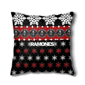 Подушка 3D с принтом Праздничный Ramones в городе Новоалтайск, наволочка – 100% полиэстер, наполнитель – холлофайбер (легкий наполнитель, не вызывает аллергию). | состоит из подушки и наволочки. Наволочка на молнии, легко снимается для стирки | ramones | группа | джонни | джоуи | ди ди томми | знак | красный | марк | надпись | новогодний | новый год | панк | поп | праздник | раманес | раманэс | рамон | рамонес | рамонэс | рамоун | рамоунз | рамоунс