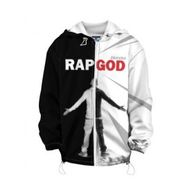 Детская куртка 3D с принтом Rap God Eminem в городе Новоалтайск, 100% полиэстер | застежка — молния, подол и капюшон оформлены резинкой с фиксаторами, по бокам — два кармана без застежек, один потайной карман на груди, плотность верхнего слоя — 90 г/м2; плотность флисового подклада — 260 г/м2 | Тематика изображения на принте: 