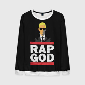 Мужской свитшот 3D с принтом Rap God Eminem в городе Новоалтайск, 100% полиэстер с мягким внутренним слоем | круглый вырез горловины, мягкая резинка на манжетах и поясе, свободная посадка по фигуре | actor | american rapper | composer | eminem | music | rap | rap god | record producer |   | актёр | американский | композитор | музыка | музыкальный продюсер | рэп | рэпер