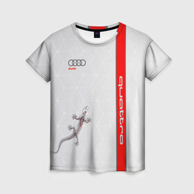 Женская футболка 3D с принтом AUDI QUATTRO в городе Новоалтайск, 100% полиэфир ( синтетическое хлопкоподобное полотно) | прямой крой, круглый вырез горловины, длина до линии бедер | audi | car | race | авто | автомобиль | ауди | гонки | марка | машина