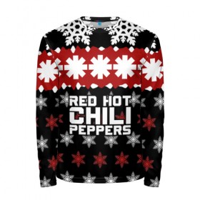 Мужской лонгслив 3D с принтом Праздничный RHCP в городе Новоалтайск, 100% полиэстер | длинные рукава, круглый вырез горловины, полуприлегающий силуэт | red hot chili peppers | rhcp | альтернативный | группа | джош клингхоффер | знак | красные острые перцы чили | красный | метал | надпись | новогодний | новый год | праздник | ред хот ч | рождество | рок | рхчп | рэп