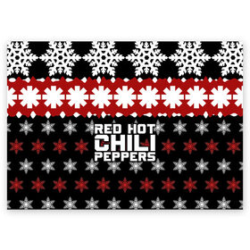 Поздравительная открытка с принтом Праздничный RHCP в городе Новоалтайск, 100% бумага | плотность бумаги 280 г/м2, матовая, на обратной стороне линовка и место для марки
 | red hot chili peppers | rhcp | альтернативный | группа | джош клингхоффер | знак | красные острые перцы чили | красный | метал | надпись | новогодний | новый год | праздник | ред хот ч | рождество | рок | рхчп | рэп
