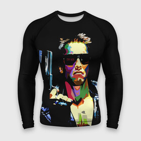 Мужской рашгард 3D с принтом Терминатор в городе Новоалтайск,  |  | arnold schwarzenegger | art | black | bright | colors | fantasy | film | murderer | pop art | robot | terminator | weapons | арнольд шварценеггер | искусство | оружие | очки | поп арт | робот | терминатор | фантастика | фильм | цвета | 