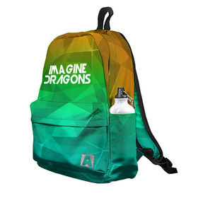 Рюкзак 3D с принтом IMAGINE DRAGONS в городе Новоалтайск, 100% полиэстер | лямки с регулируемой длиной, сверху петелька, чтобы рюкзак можно было повесить на вешалку. Основное отделение закрывается на молнию, как и внешний карман. Внутри два дополнительных кармана, один из которых закрывается на молнию. По бокам два дополнительных кармашка | Тематика изображения на принте: геометрия | градиент | драгонс | треугольники