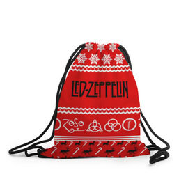 Рюкзак-мешок 3D с принтом Праздничный Led Zeppelin в городе Новоалтайск, 100% полиэстер | плотность ткани — 200 г/м2, размер — 35 х 45 см; лямки — толстые шнурки, застежка на шнуровке, без карманов и подкладки | led zeppelin | блюз | группа | джимми пейдж | джон генри бонэм | джон пол джонс | знак | красный | лед зепелен | лед зеппелин | метал | надпись | новогодний | новый год | праздник | роберт плант | рождество