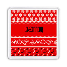 Магнит 55*55 с принтом Праздничный Led Zeppelin в городе Новоалтайск, Пластик | Размер: 65*65 мм; Размер печати: 55*55 мм | Тематика изображения на принте: led zeppelin | блюз | группа | джимми пейдж | джон генри бонэм | джон пол джонс | знак | красный | лед зепелен | лед зеппелин | метал | надпись | новогодний | новый год | праздник | роберт плант | рождество
