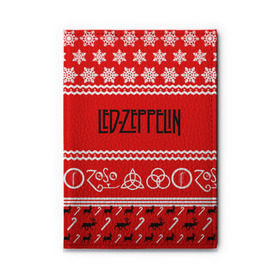 Обложка для автодокументов с принтом Праздничный Led Zeppelin в городе Новоалтайск, натуральная кожа |  размер 19,9*13 см; внутри 4 больших “конверта” для документов и один маленький отдел — туда идеально встанут права | Тематика изображения на принте: led zeppelin | блюз | группа | джимми пейдж | джон генри бонэм | джон пол джонс | знак | красный | лед зепелен | лед зеппелин | метал | надпись | новогодний | новый год | праздник | роберт плант | рождество